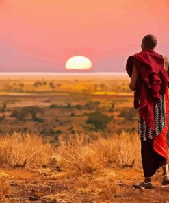 Masai Man At Sunset Diamond Painting