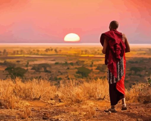 Masai Man At Sunset Diamond Painting