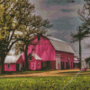 Pink Barn Building Diamond Painting