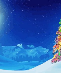 Winter Christmas Tree At Night Diamond Painting