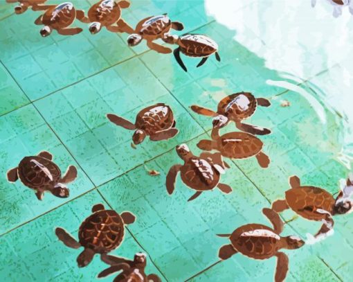 Baby Turtles In Water Diamond Painting