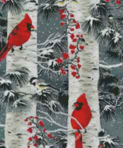 Birch Trees And Birds Diamond Painting