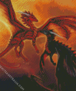 Black And Red Dragon Friends Diamond Painting