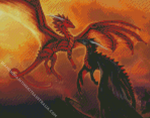 Black And Red Dragon Friends Diamond Painting