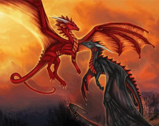 Black And Red Dragon Friends Diamond Painting