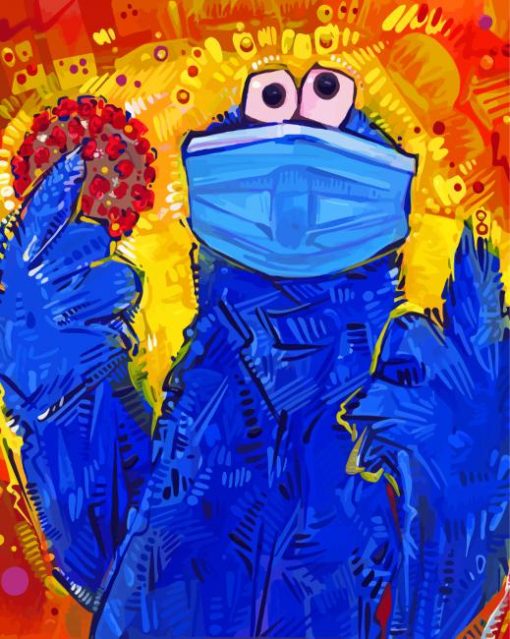 Cookie Monster Wearing Face Mask Diamond Painting