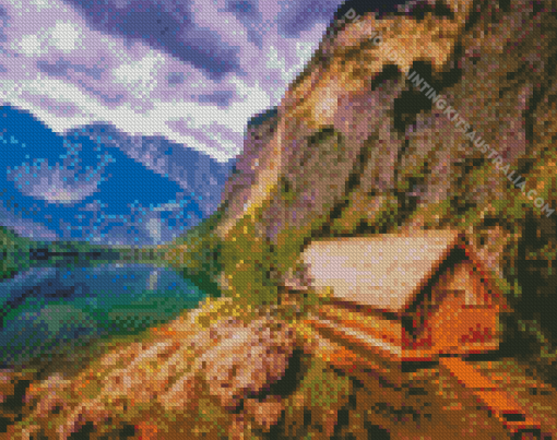 Germany Bavaria Mountains Lake House Diamond Painting