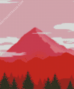 Illustration Red Mountains Diamond Painting