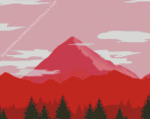 Illustration Red Mountains Diamond Painting