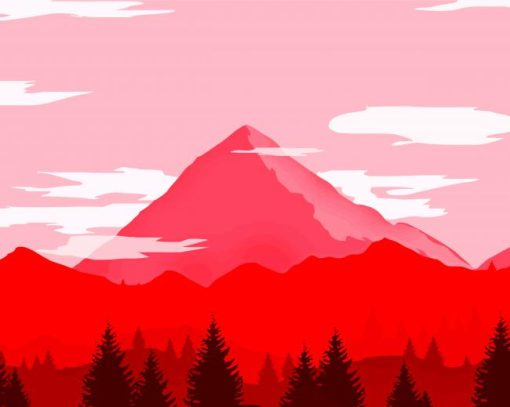 Illustration Red Mountains Diamond Painting