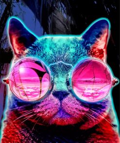Neon Cats With Glasses Diamond Painting