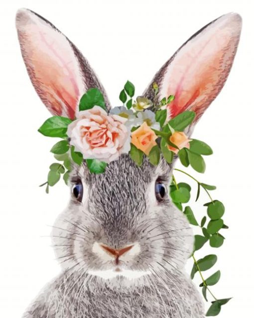 Rabbit With Flower Wreath Diamond Painting