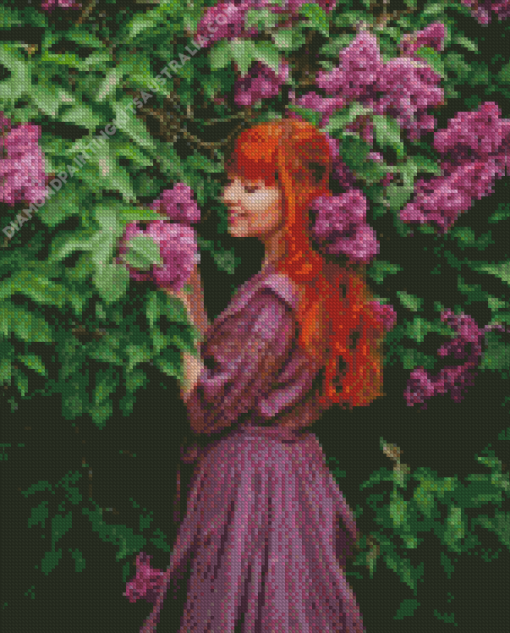 Redhead Woman And Lilacs Diamond Painting