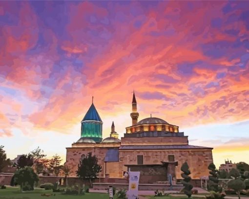 Sunset At Mevlana Museum Turkey Diamond Painting