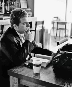 Black And White Man Reading In A Cafe Diamond Painting