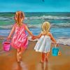 Cute Baby Girls At Beach Diamond Painting