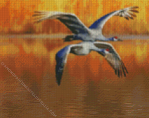 Flying Sandhill Cranes Diamond Painting