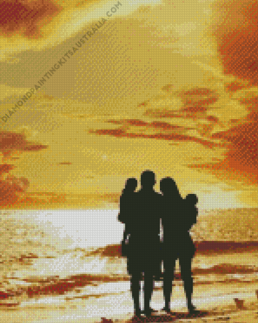 Lovely Family Beach Silhouette Diamond Painting