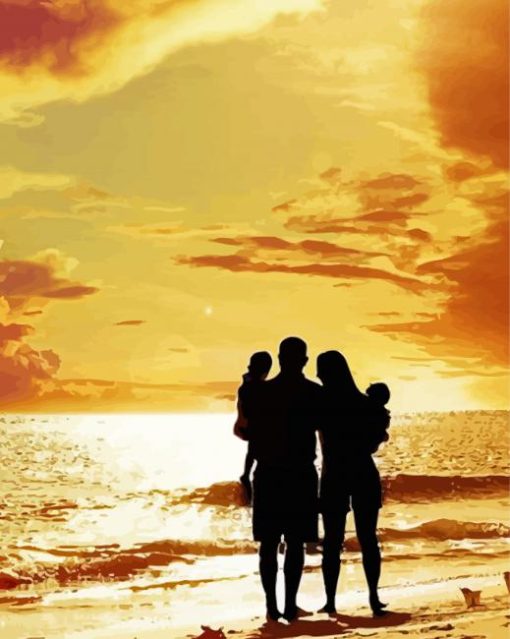 Lovely Family Beach Silhouette Diamond Painting