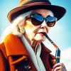 Vintage Old Woman Smoking Pipe Diamond Painting