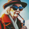 Vintage Old Woman Smoking Pipe Diamond Painting