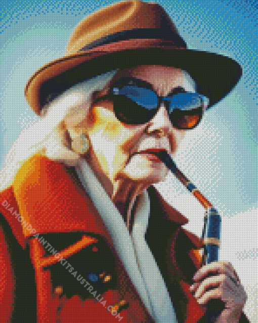 Vintage Old Woman Smoking Pipe Diamond Painting