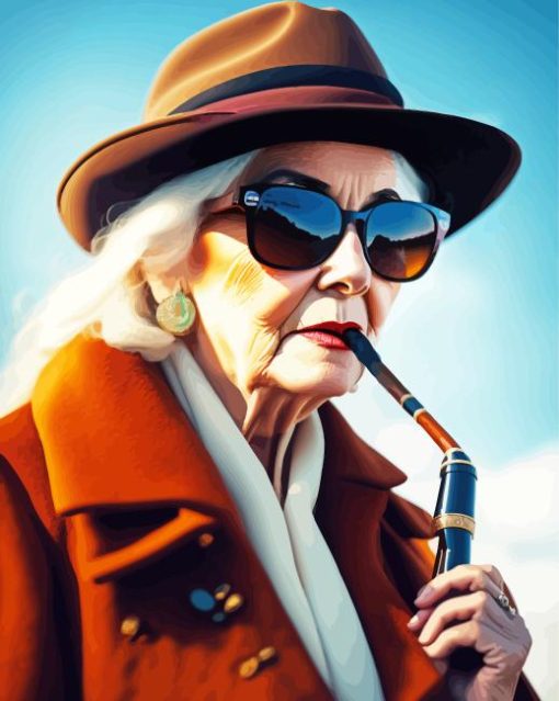 Vintage Old Woman Smoking Pipe Diamond Painting