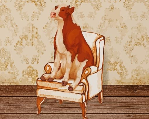 Aesthetic Cow On Chair Diamond Painting