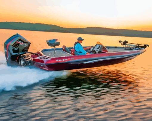 Bass Boat At Sunset Diamond Painting