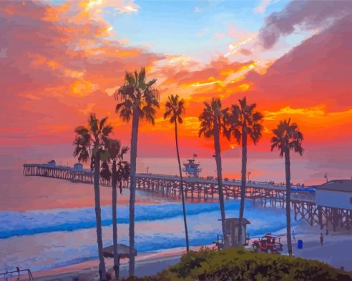 Beautiful Sunset In San Clemente Beach Diamond Painting