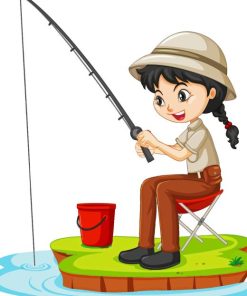 Cartoon Girl Fishing Diamond Painting