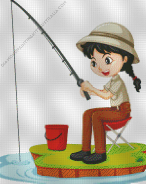 Cartoon Girl Fishing Diamond Painting