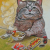 Cat Eating Soup Diamond Painting