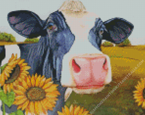 Cow With Sunflower Diamond Painting