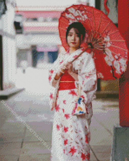 Japanese Lady With Umbrella Diamond Painting