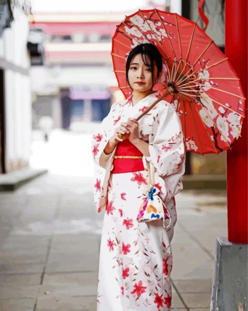 Japanese Lady With Umbrella Diamond Painting