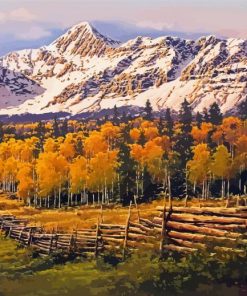 Mountains And Birch Trees Diamond Painting