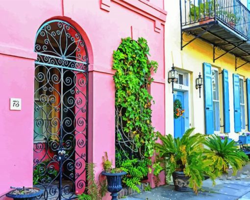 Rainbow Row Houses Diamond Painting