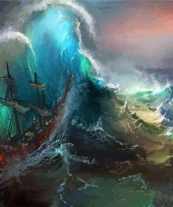 Ship In Stormy Sea Diamond Painting