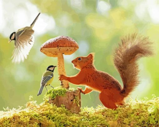 Aesthetic Tit And Red Squirrel Diamond Painting