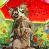 Cat And Watermelon Umbrella Diamond Painting