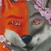 Cherry Blossom Fox And Wolf Diamond Painting