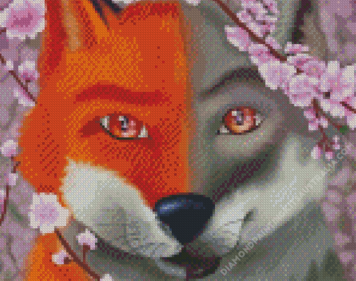 Cherry Blossom Fox And Wolf Diamond Painting