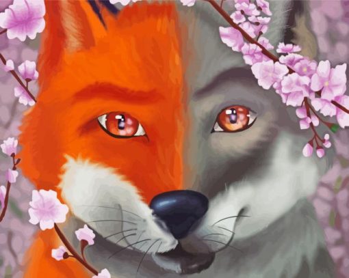 Cherry Blossom Fox And Wolf Diamond Painting