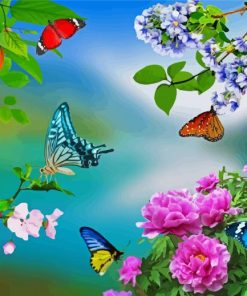 Colorful Flowers And Butterflies Diamond Painting