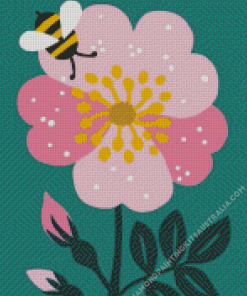 Flower And Bee Illustration Diamond Painting