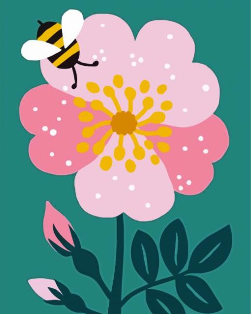 Flower And Bee Illustration Diamond Painting