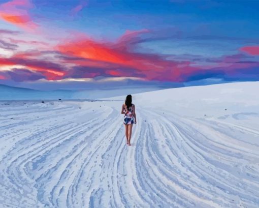 Girl In White Sands Diamond Painting