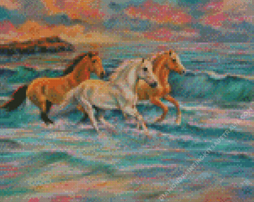 Horses At The Beach Diamond Painting