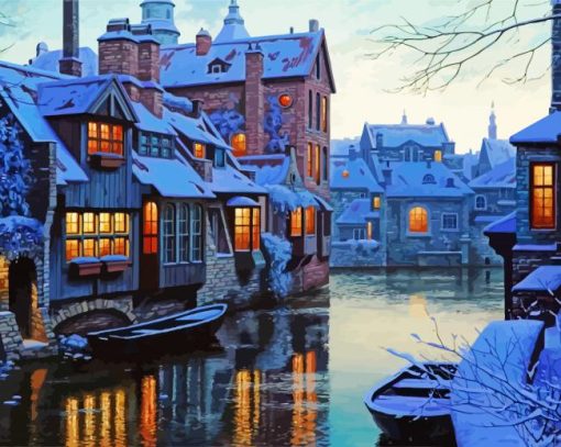 House And River Winter Diamond Painting